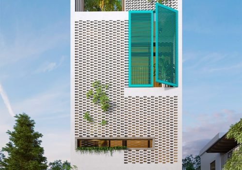 MẪu NhÀ PhỐ SỐ 3 – 3 TẦng MẶt TiỀn GẠch ThÔng GiÓ + CỬa Xanh Aqua NỔi BẬt