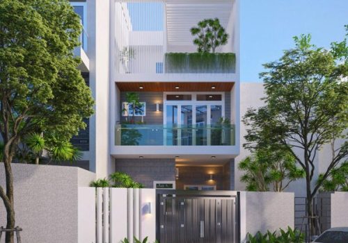 MẪu NhÀ PhỐ SỐ 4 – Nhà Phố 3 Tầng Có Sân Vườn Mái, Mặt Tiền Kính Hiện đại