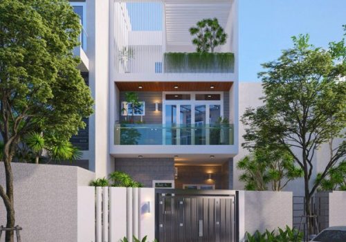 Mặt tiền của 1 nhà phố mang phong cách tối giản
