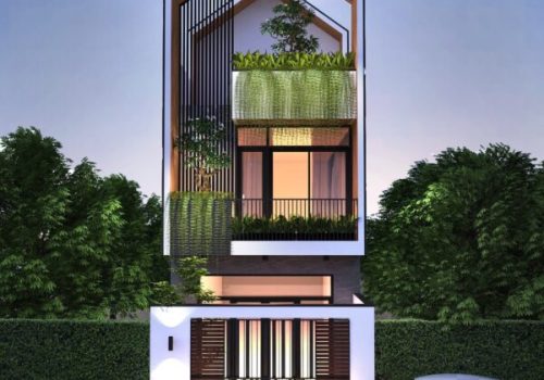 Mẫu Nhà Phố Số 6 – Nhà Phố 3 Tầng Khung Mái Chữ A, Ban Công Phủ Xanh Như Thác Lá